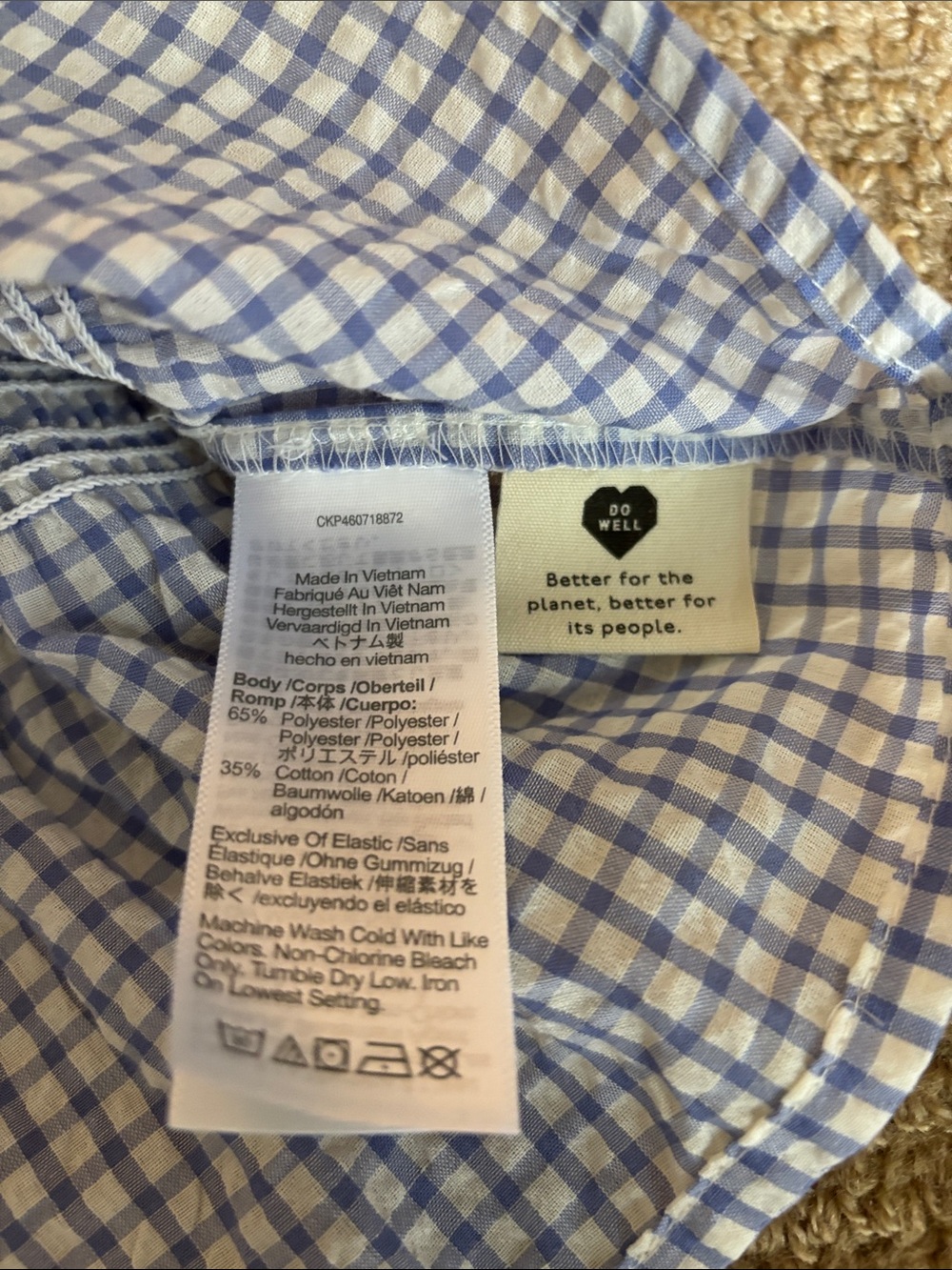 Madewell Light Blue Gingham Smocked Peplum Top - Picture 8 of 8